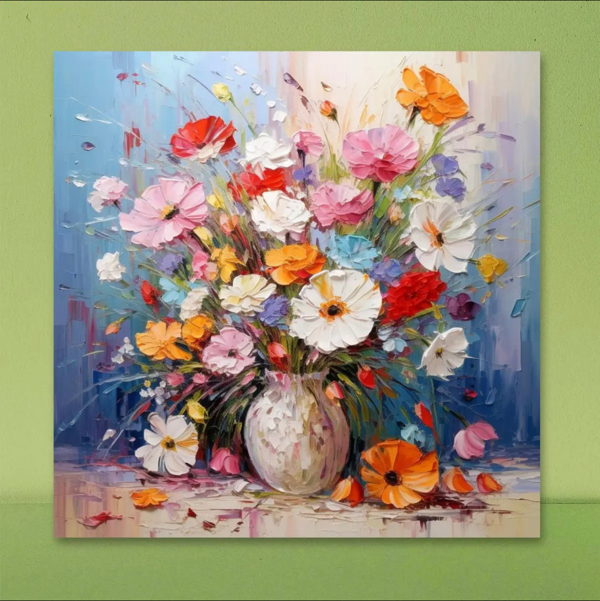 无框油画40*40cm,红蝴蝶花，金色浪漫，粉色蔷薇，蓝色太阳花
